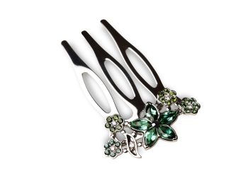TreJio hair comb San Francisco-style from white gold with green tourmalines